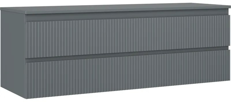 Mexen Rivel, kúpeľňová skrinka pod umývadlo 140 cm s hornou doskou, 2 zásuvky, drážkovaná, grafit matná - 91A20-14047-2-BFFC66