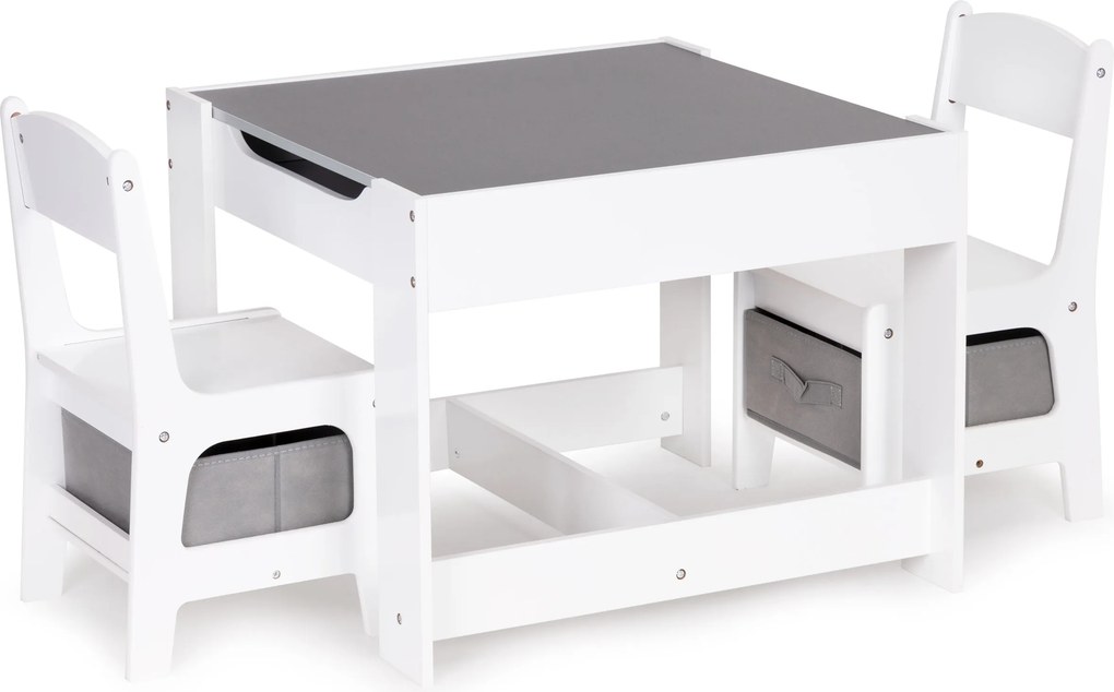 Detský set: stolík s obojstrannou tabuľou + 2 stoličky ECOTOYS (MDF, úložný priestor)