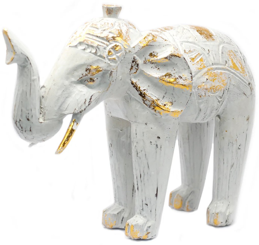Ručne Vyrezávaný Slon - Bielozlatý