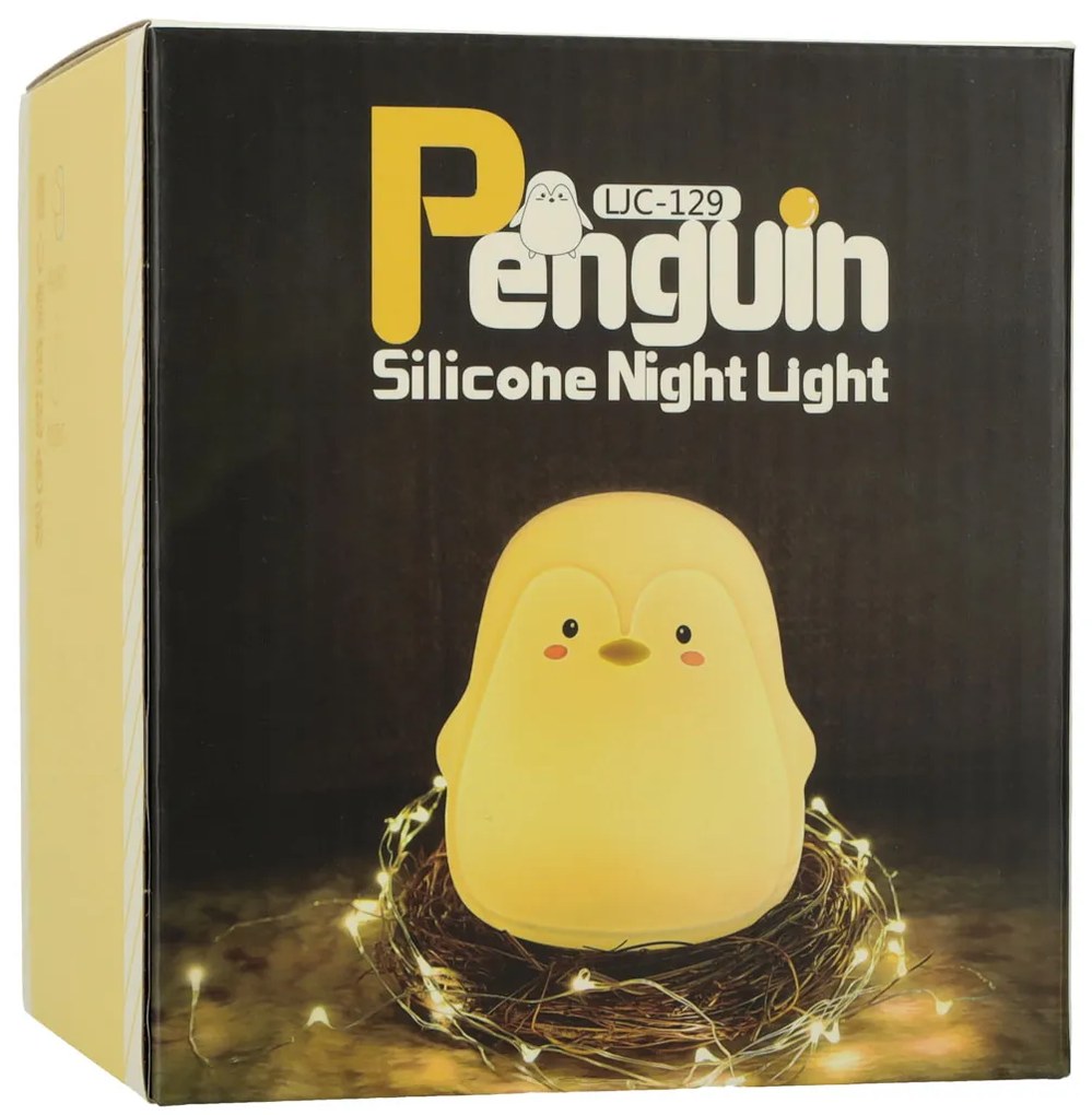 KIK KX4112 Dětské silikonové noční světlo LED bílý tučňák AKCE