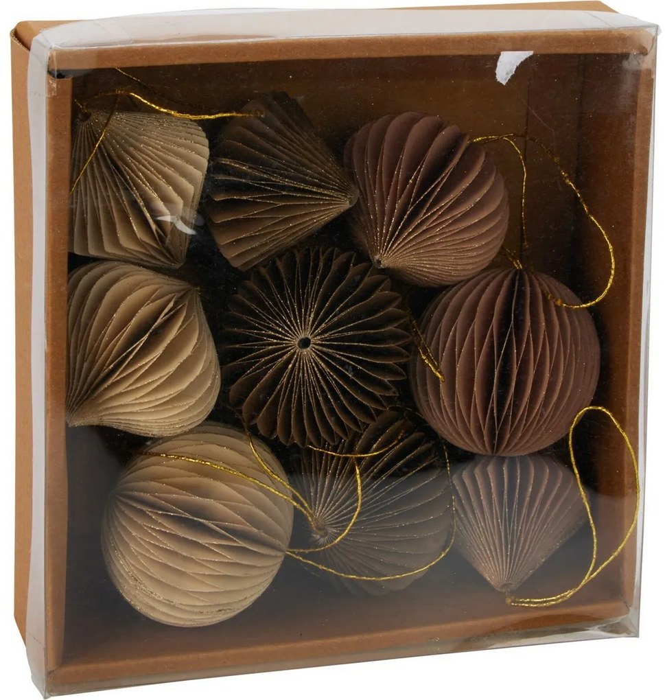 Súprava 9 ks vianočných ozdôb Ornaments, béžovo-hnedá, 6 cm, honeycomb