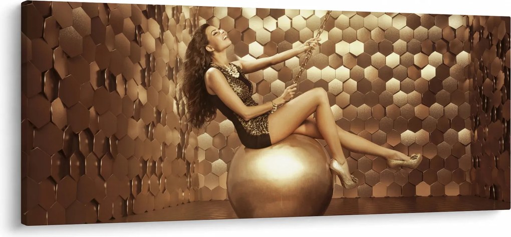 Obraz ženy v zlatej miestnosti (120x50 cm)
