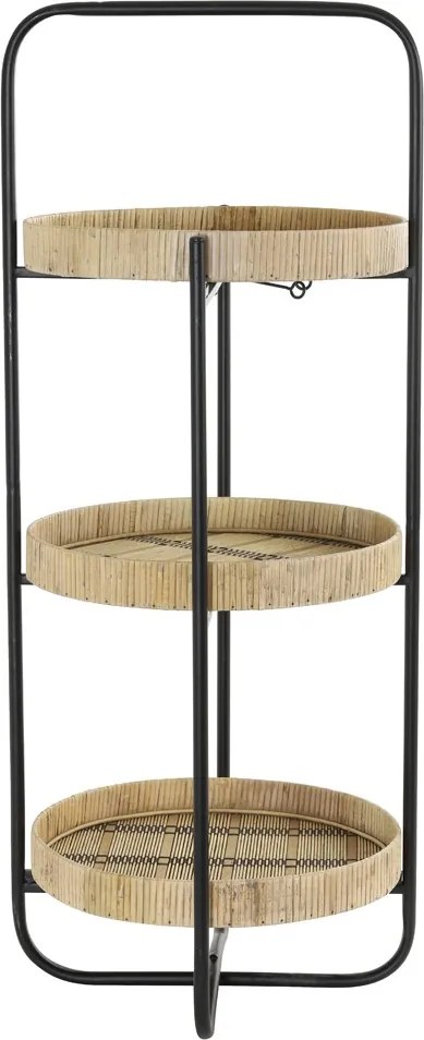 Čierny kovový 2 poschodový etažér s bambusovými podnosy Lorena - Ø 37*89cm