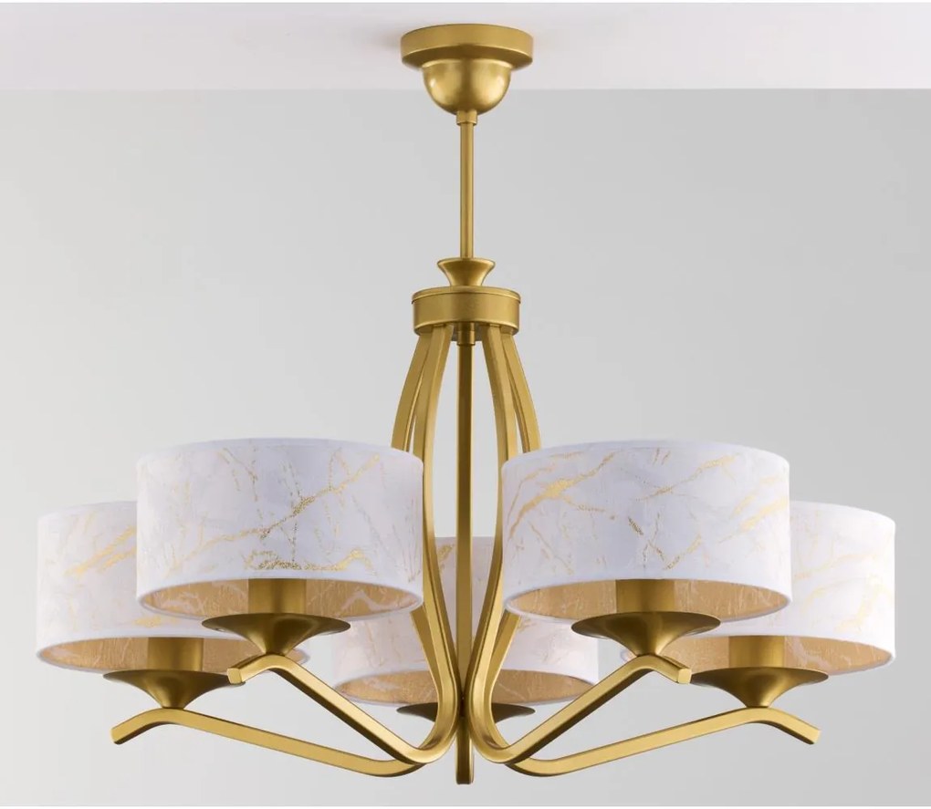 Jupiter 2110 - Luster na tyči KASZMIR 5xE27/15W/230V biela/zlatá/mramorový dekor