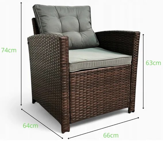 Set dvoch záhradných kresiel z technoratanu SFS020-SC - hnedé + sivé vankúše