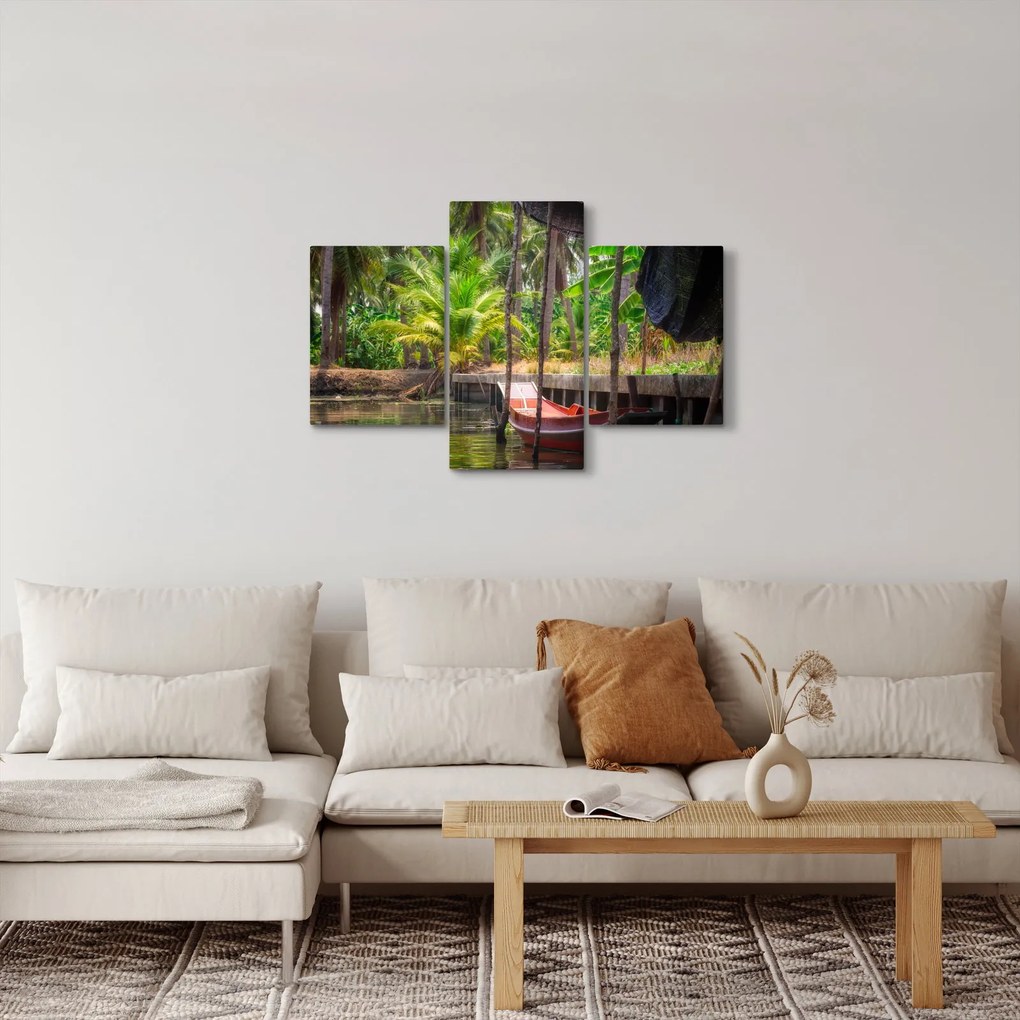 Obraz - Drevená loď na kanáli, Thajsko (90x60 cm)