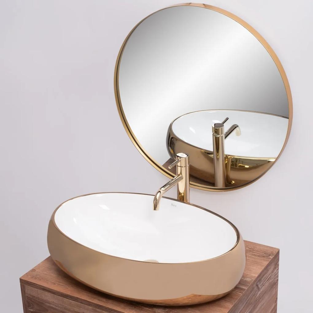 Keramické umývadlo na dosku Rea Melania White / Gold 55x40 cm