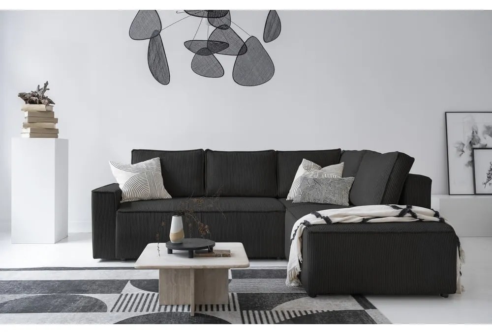 Antracitovosivá menčestrová rozkladacia rohová pohovka (pravý roh) Brave Dave – Miuform