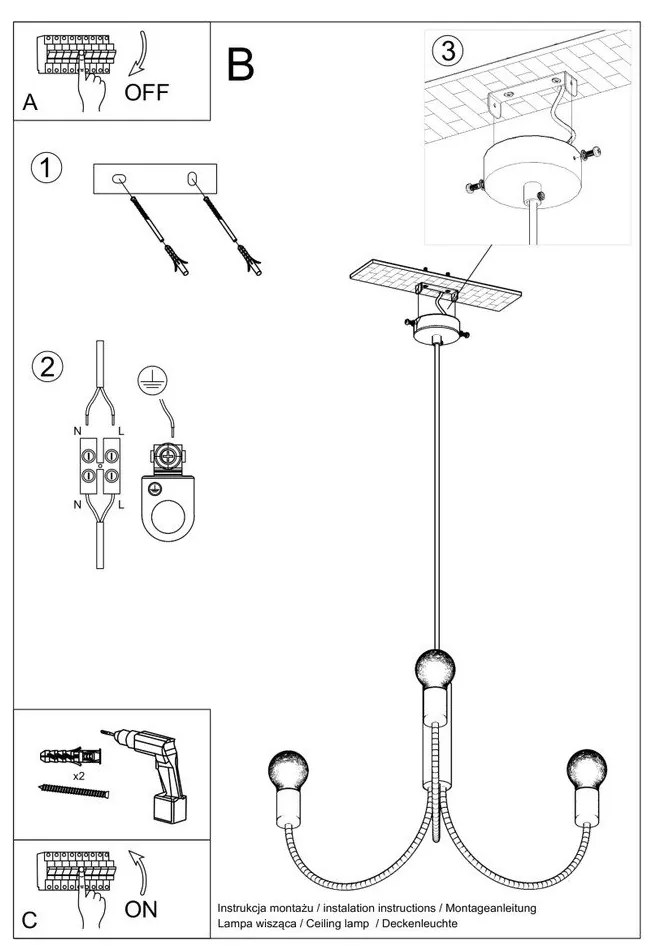 Čierne závesné svietidlo ø 45 cm Karim – Sollux
