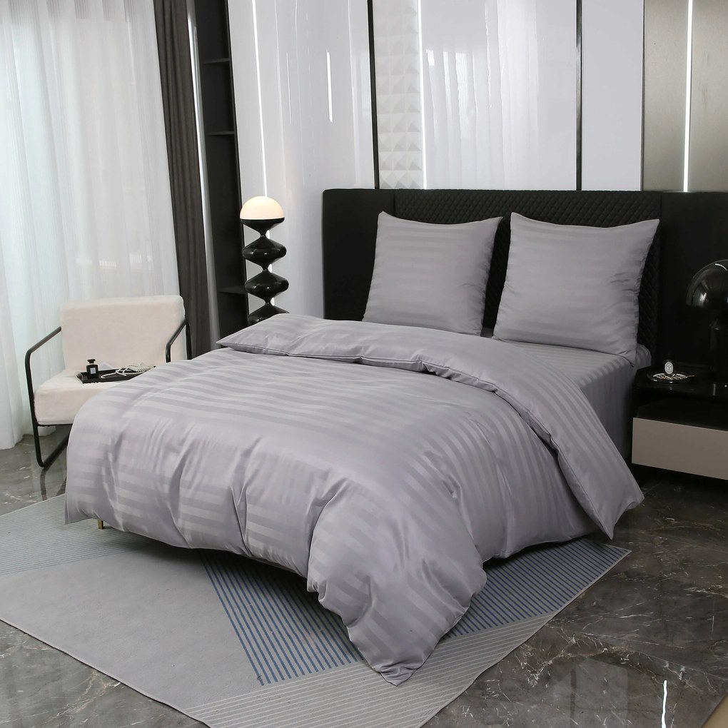 Hotelové obliečky z mikrovlákna JASMINE svetlo sivé - prúžok 2 cm, hotelové vrecko Rozmer obliečky: 70 x 90 cm | 140 x 220 cm
