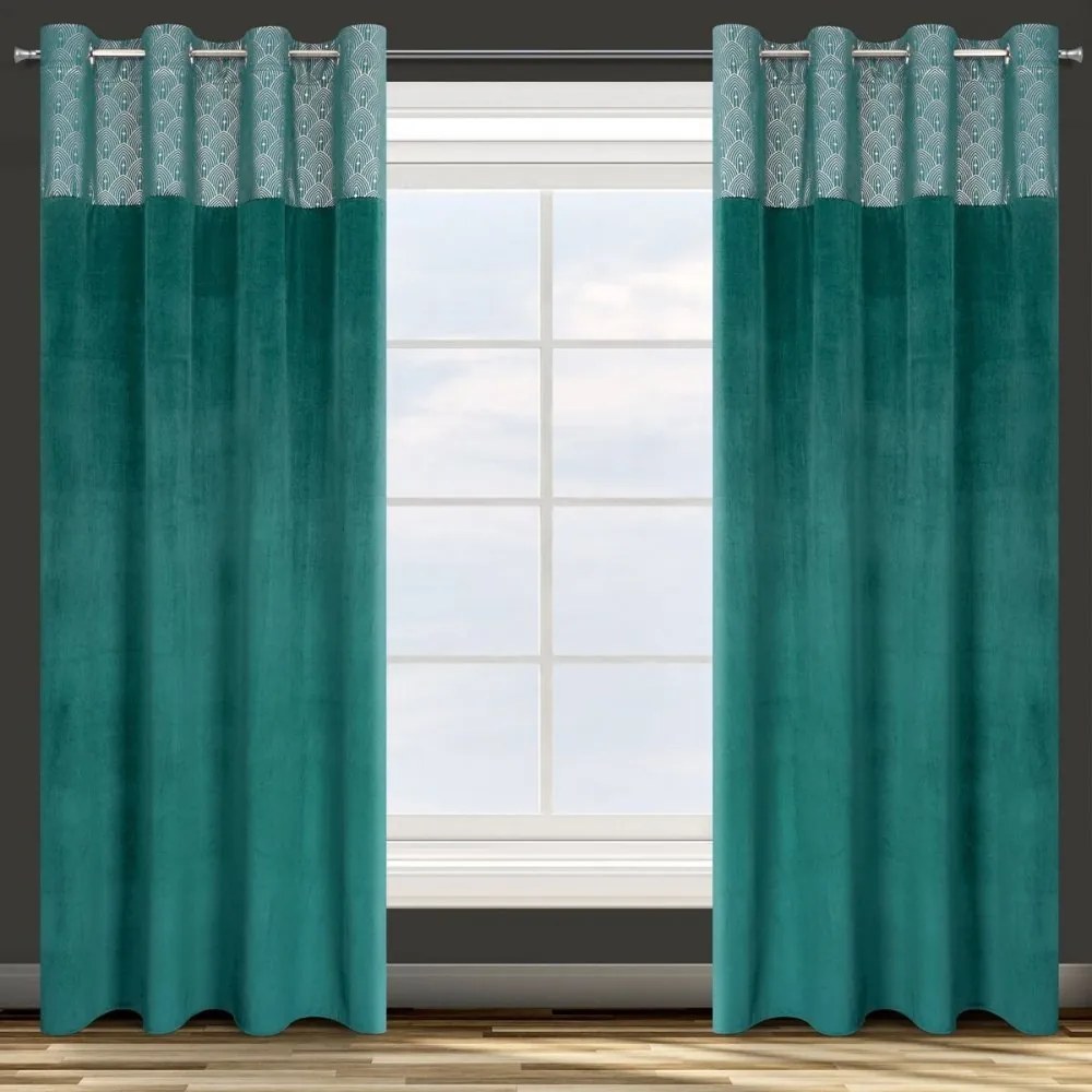 Luxusný zamatový záves s ornamentálnym lesklým vrchným dielom 140 x 250 cm