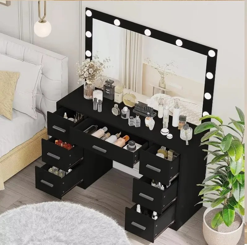 Toaletný stolík Hollywood STAR čierny s LED osvetlením