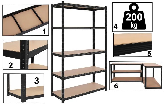 Regál 205x120x45 cm čierny