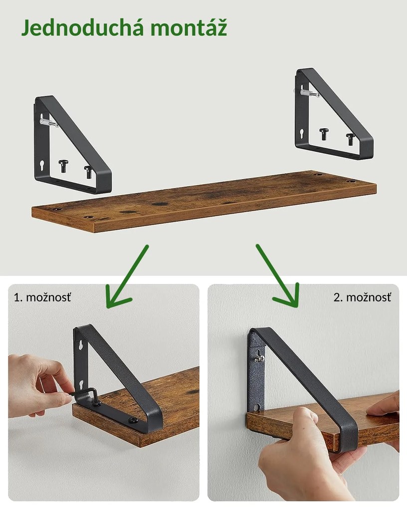Nástenné konzolové police ABBY, 3ks, 30/35/40x12cm, čierna/hnedá Vasagle