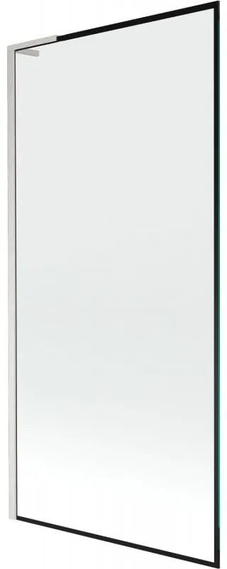 Mexen Next L, 1-krídlová vaňová zástena 90 x 150 cm, 6mm číre sklo-čierny vzor, 6mm číre sklo, profil brúsená oceľ, 895-090-000-03-70-97
