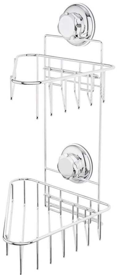 Rohová samodržiaca kovová kúpeľňová polička v striebornej farbe Bestlock Bath – Compactor