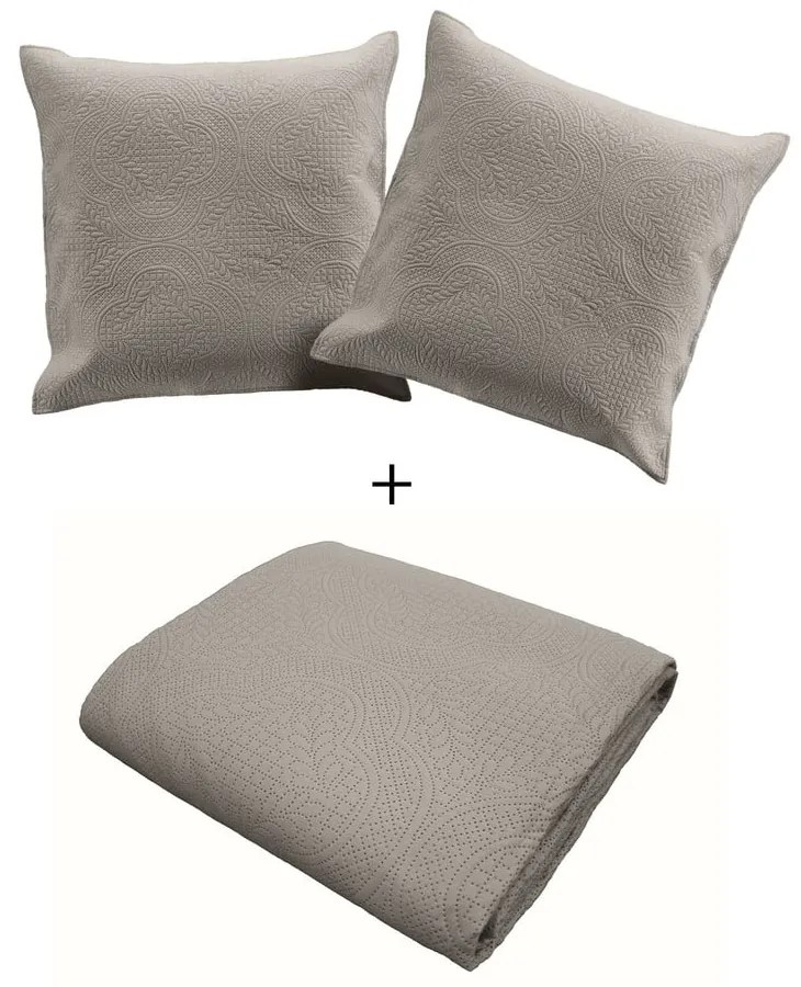 Sivá prešívaná súprava plédu a obliečky na vankúš z mikrovlákna 240x220 cm Romane – douceur d'intérieur
