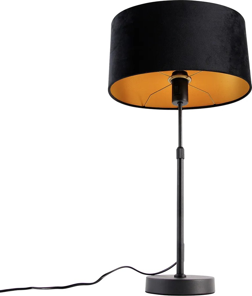 Stolová lampa čierna s oválnym zamatovým tienidlom čiernym 35 cm - Parte