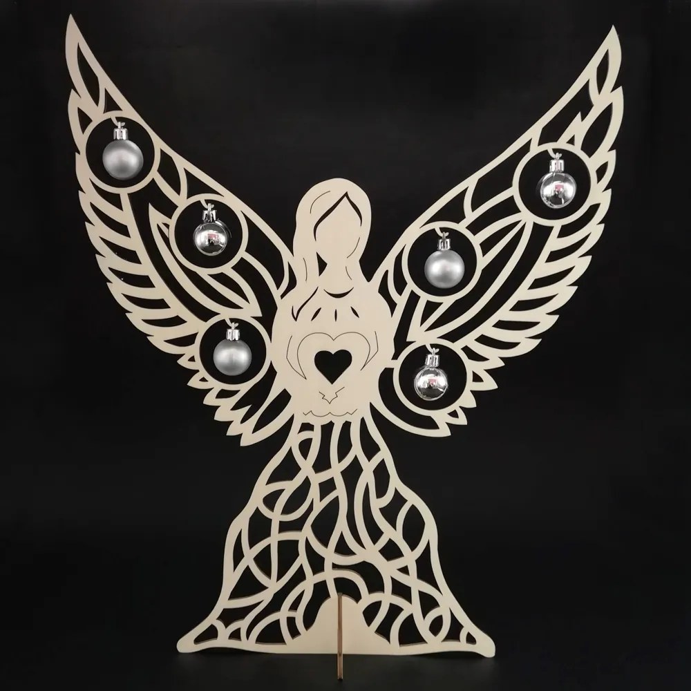 AMADEA Drevený 3D anjel s guličkami, 48x40 cm