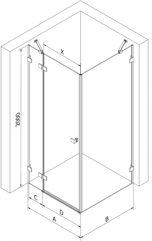 Mexen Lunar, výklopný sprchový kút ľavý 100 x 80 cm, 8mm číre sklo, chrómový profil, 834-100-080-01-00-L