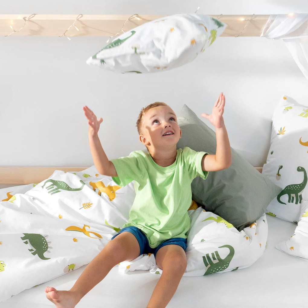 Goldea detské bavlnené obliečky - dinosaurie dobrodružstvo 150 x 200 a 50 x 60 cm