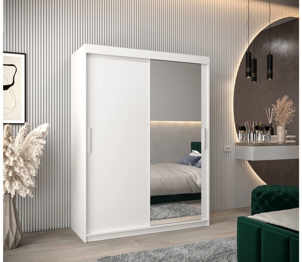 Šatníková skriňa 150 cm Toki 2 (Biela matná + Biela matná). Akcia -19%. Vlastná spoľahlivá doprava až k Vám domov. 1064985