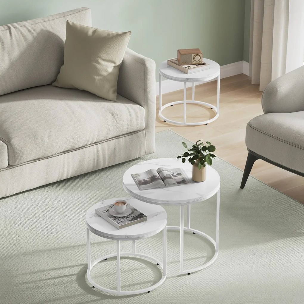 Súprava konferenčných stolíkov MARLON 2 ks, dekor biely mramor