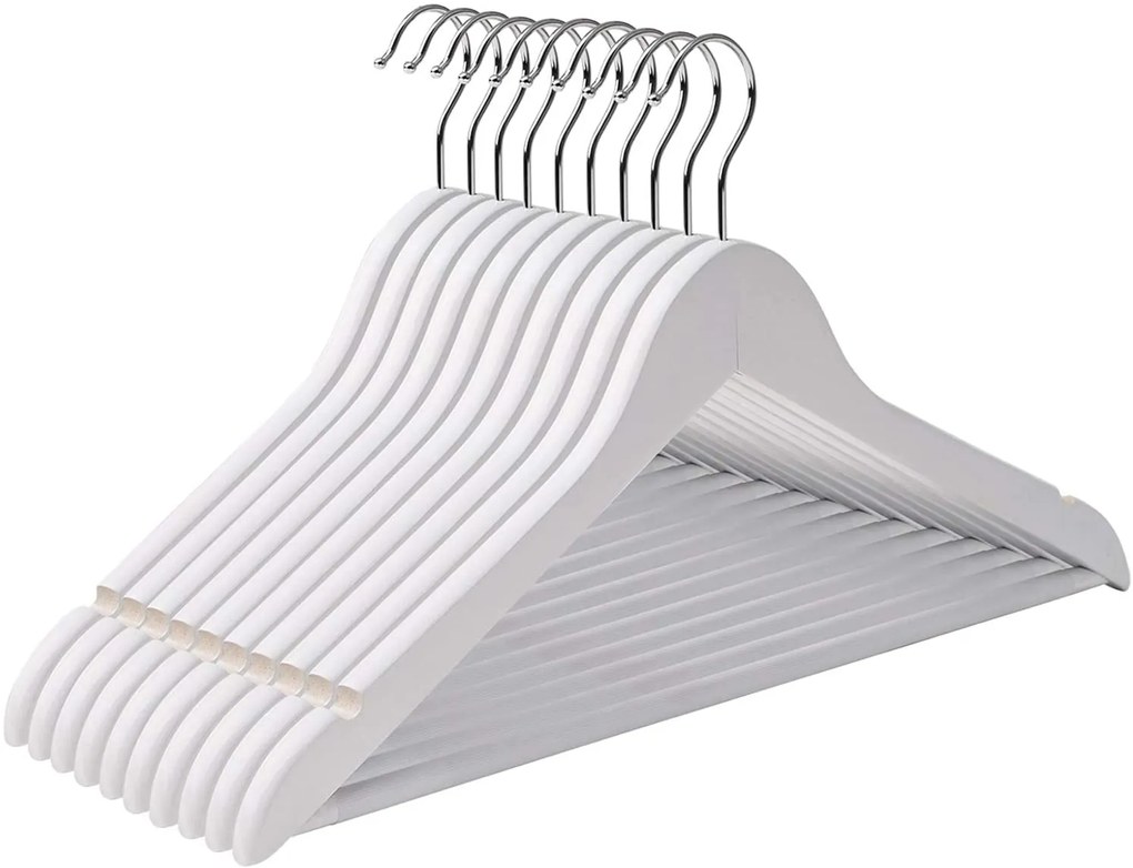 SONGMICS Drevený vešiak, biely 44 cm 10 ks