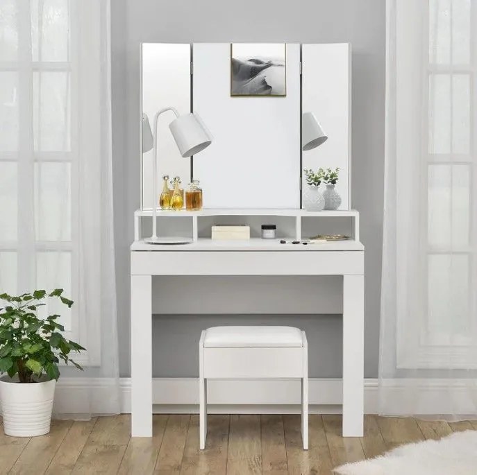 Taburet biely ku kozmetickému stolíku 42 cm s čalúnením