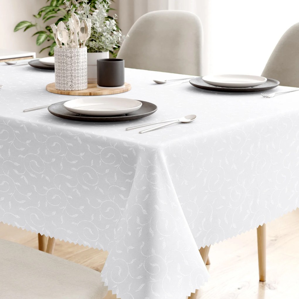 Goldea sviatočný hranatý teflónový obrus - biely s velkými ornamentami 50 x 100 cm