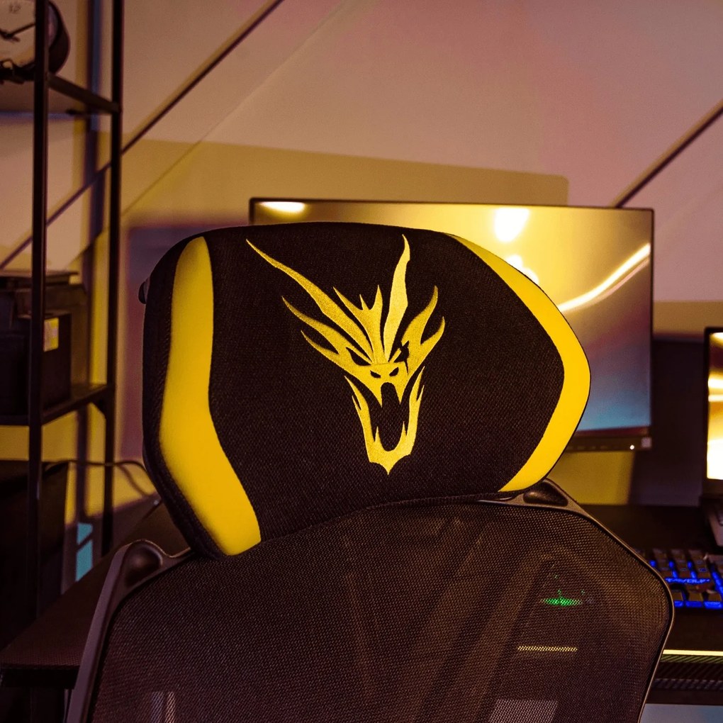 Herná stolička Maximo s podnožkou čierna/žltá