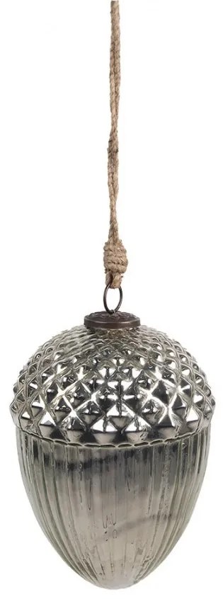 Strieborná sklenená vianočná ozdoba v tvare žaluďa XL - Ø 15*21 cm