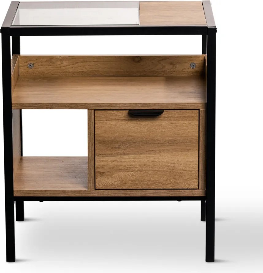 Odkladací/nočný stolík so zásuvkou Mandurah, kov/dub