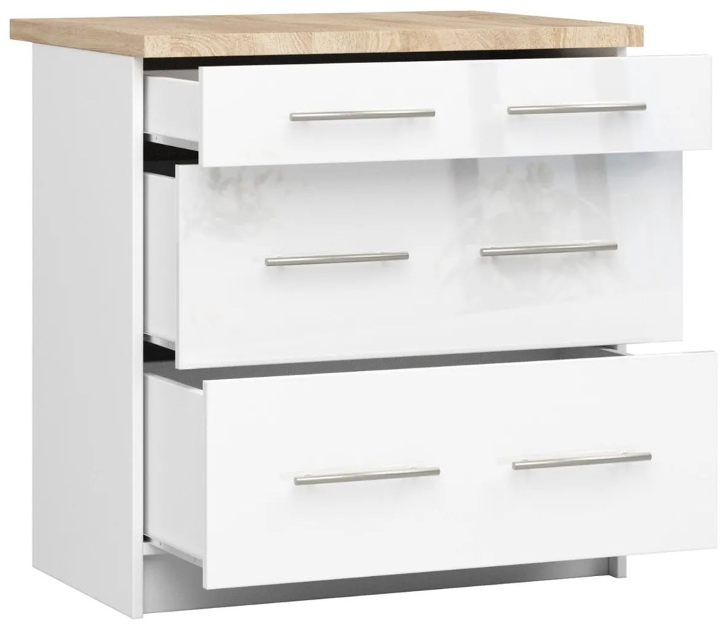 Kuchynská skrinka Olivie S 80 cm 3S biela/biely lesk/dub sonoma