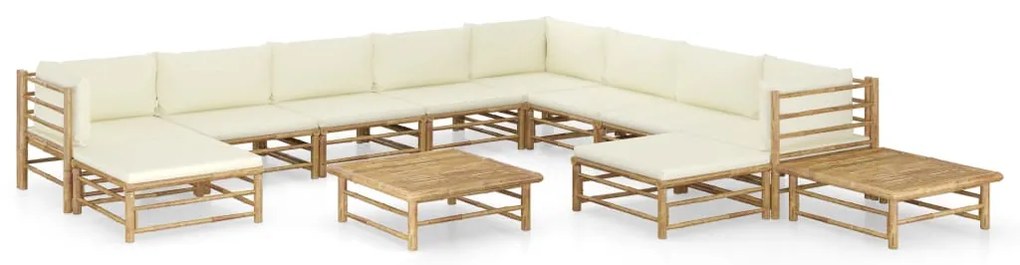 12-dielna záhradná sedacia súprava s krémovo-bielymi podložkami bambus