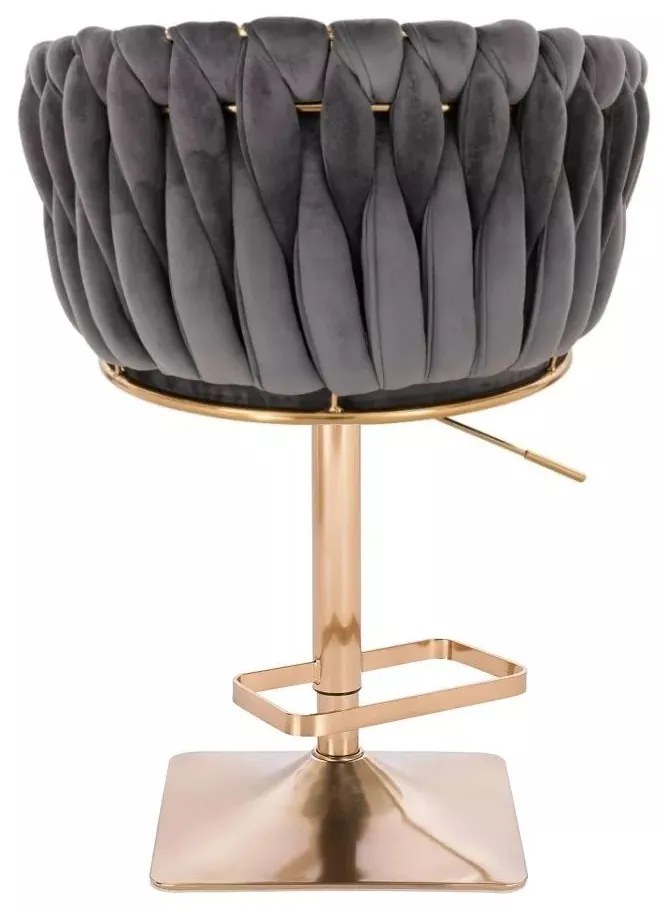 LuxuryForm DESIGN Barová stolička NORDEN VELUR na zlatej hranatej podstave - tmavo šedá