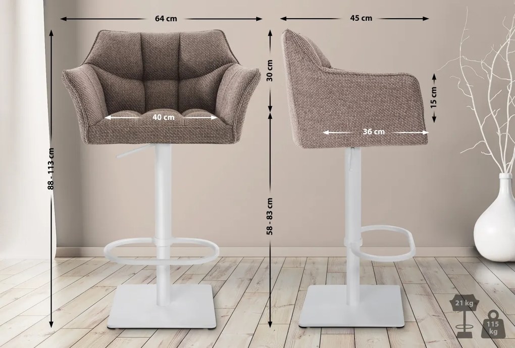 Barová stolička Damas W1 - látka, biely rám - Sivo-hnedá (Taupe)