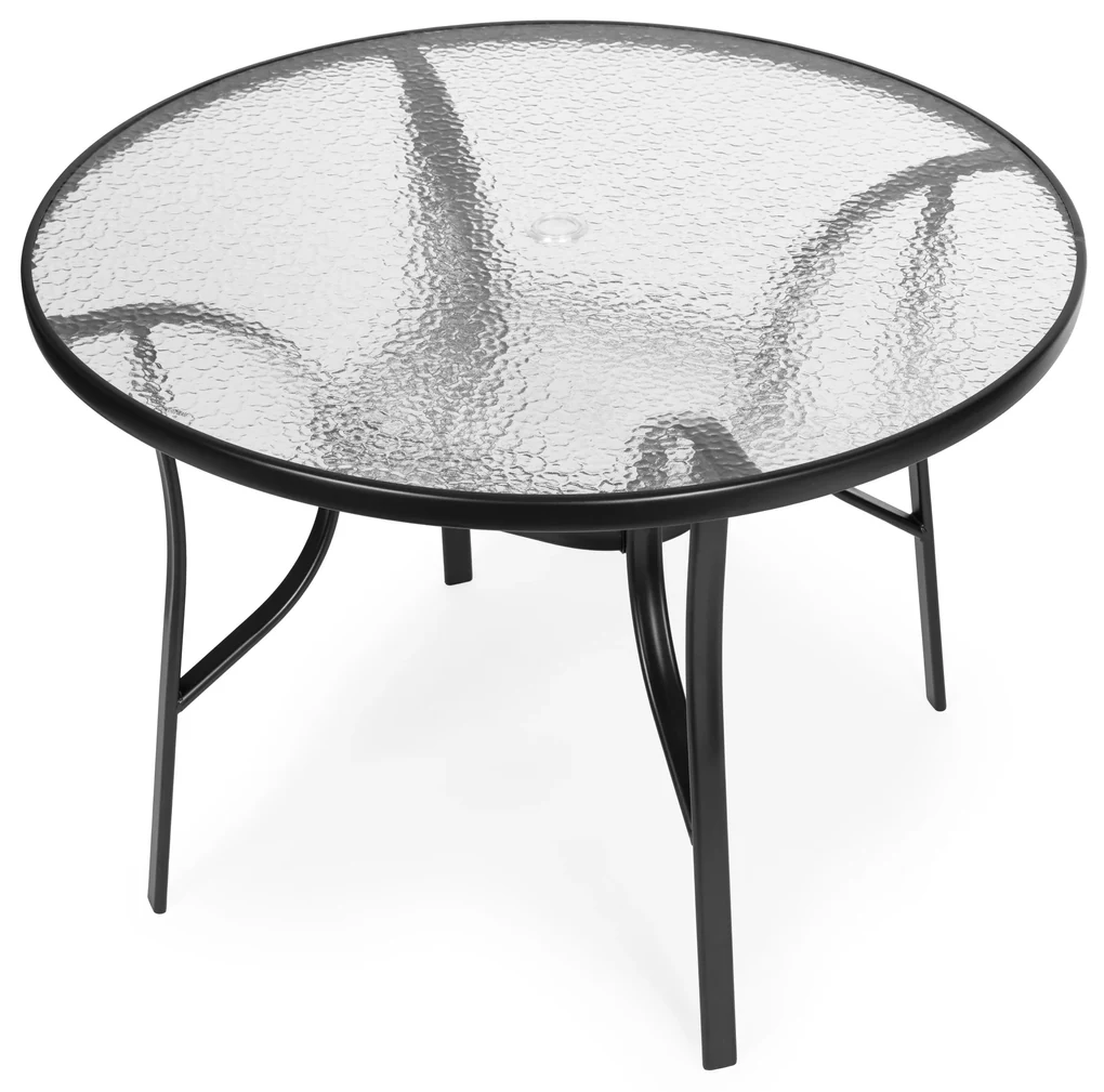Okrúhly záhradný stôl 100 cm, tvrdené sklo, otvor na slnečník, MultiGarden