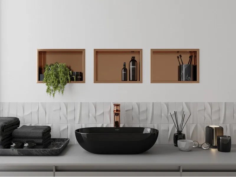 Mexen X-Wall-R, polica na zapustenie s prírubou 30 x 20 cm, medená matná - 19C0302010