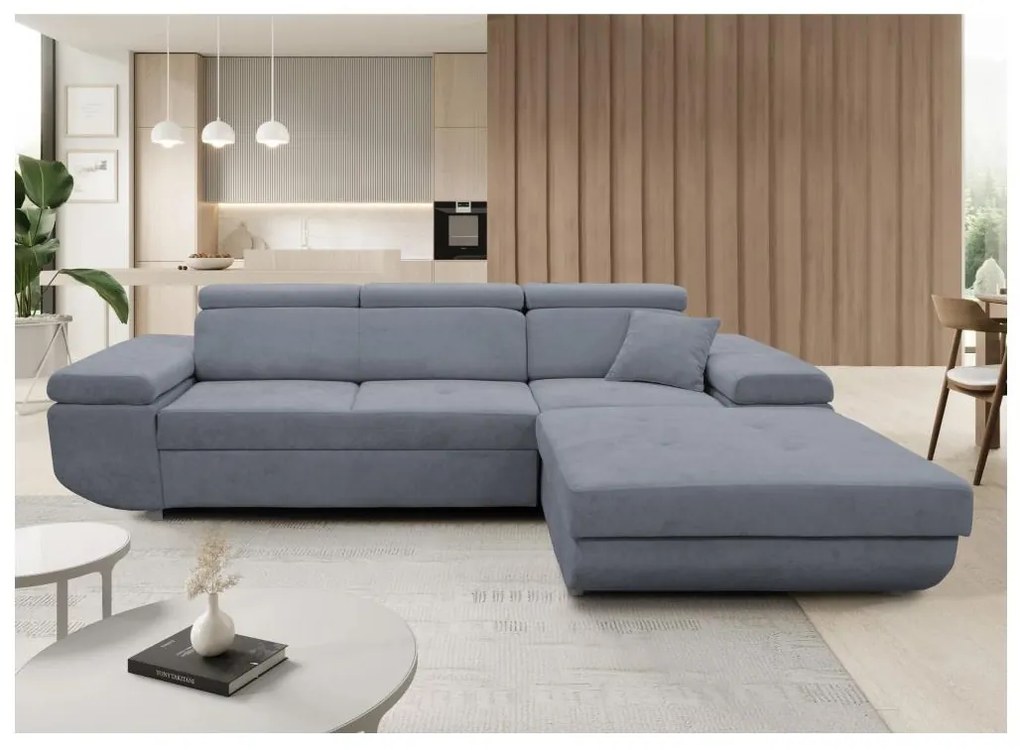 Rozkladacia rohová sedacia súprava CASTELO do tvaru L s úložným priestorom, pravá, tmavosivá