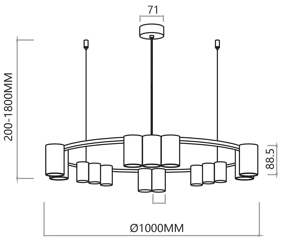 Závesné svietidlo Genesis, 15x čierne kovové tienidlo, o