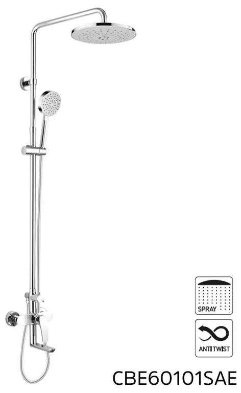 Mereo, Nástenná vaňová batéria Viana so sprchovou tyčou, hadicou, ručnou a tanierovou sprchou o 220mm, MER-CBE60101SA