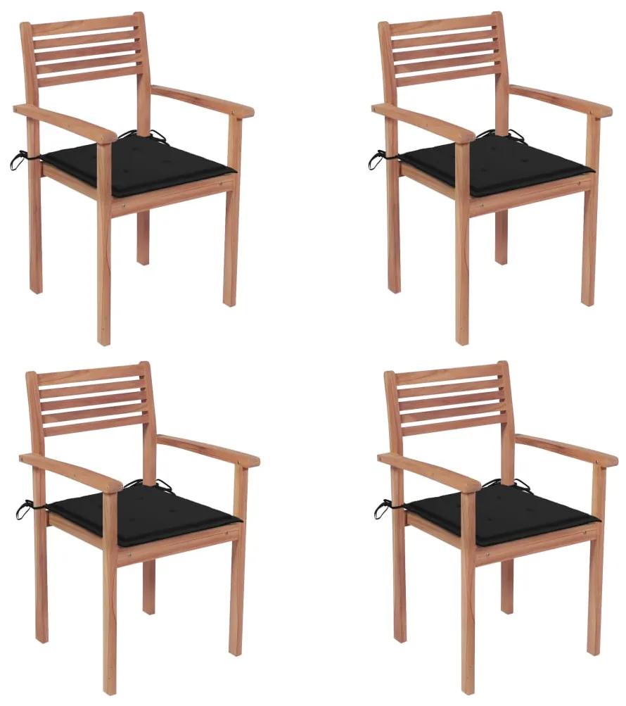 vidaXL Záhradné stoličky 4 ks čierne podložky teakový masív