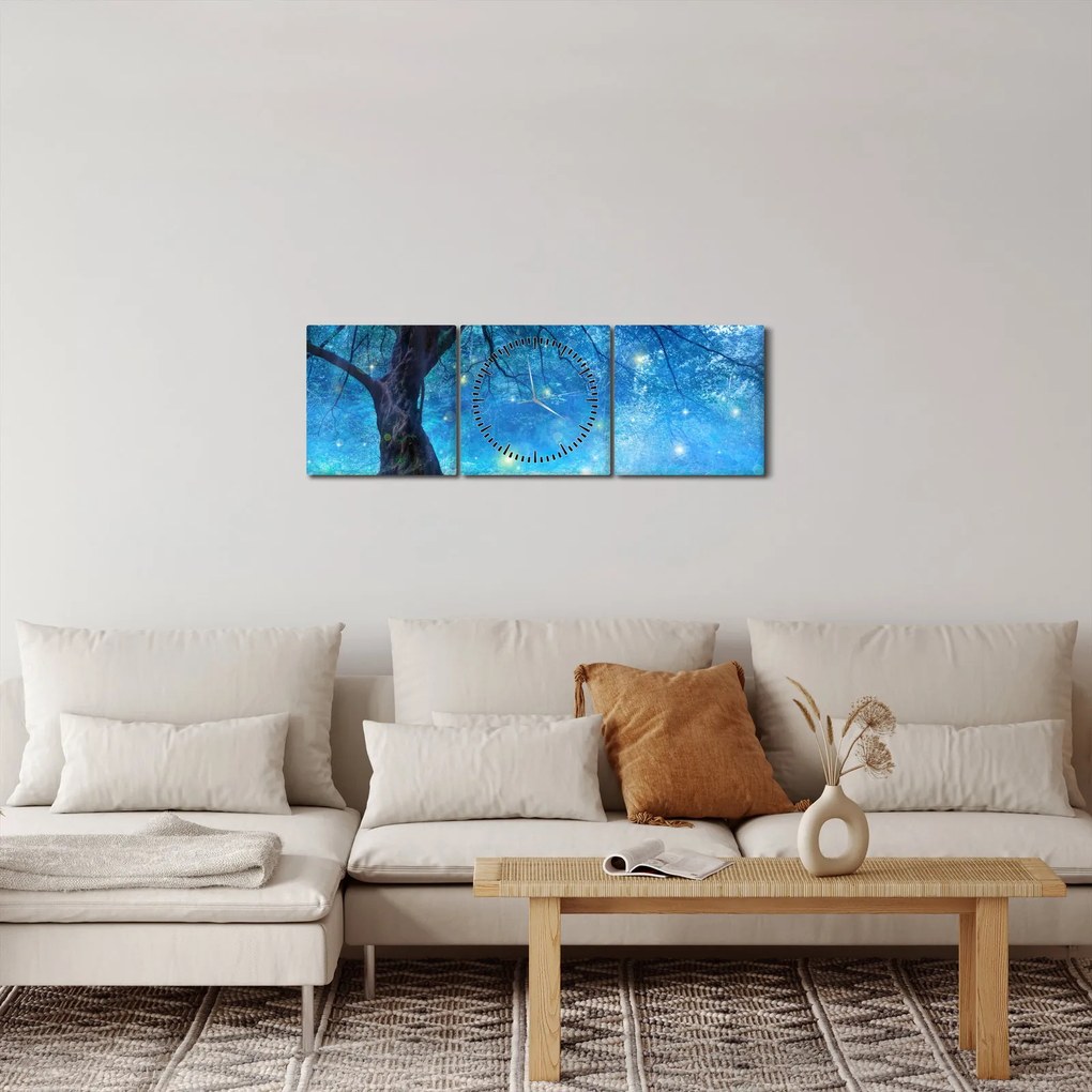 Obraz - Mystický les (s hodinami) (90x30 cm)