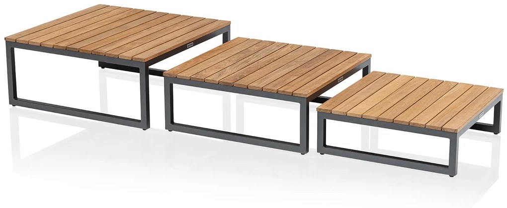 Ocean skid Platform set 3 konferenčných stolíkov svetlo sivé / teak top