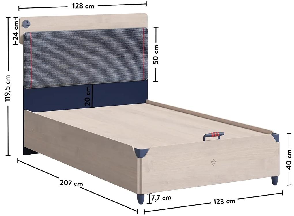 Veľká posteľ s úložným priestorom 120x200cm Lincoln - dub/tmavo modrá