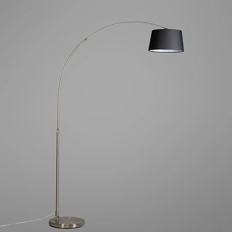 Moderná oblúková stojaca lampa oceľ s čiernym textilným tienidlom - Arc Basic