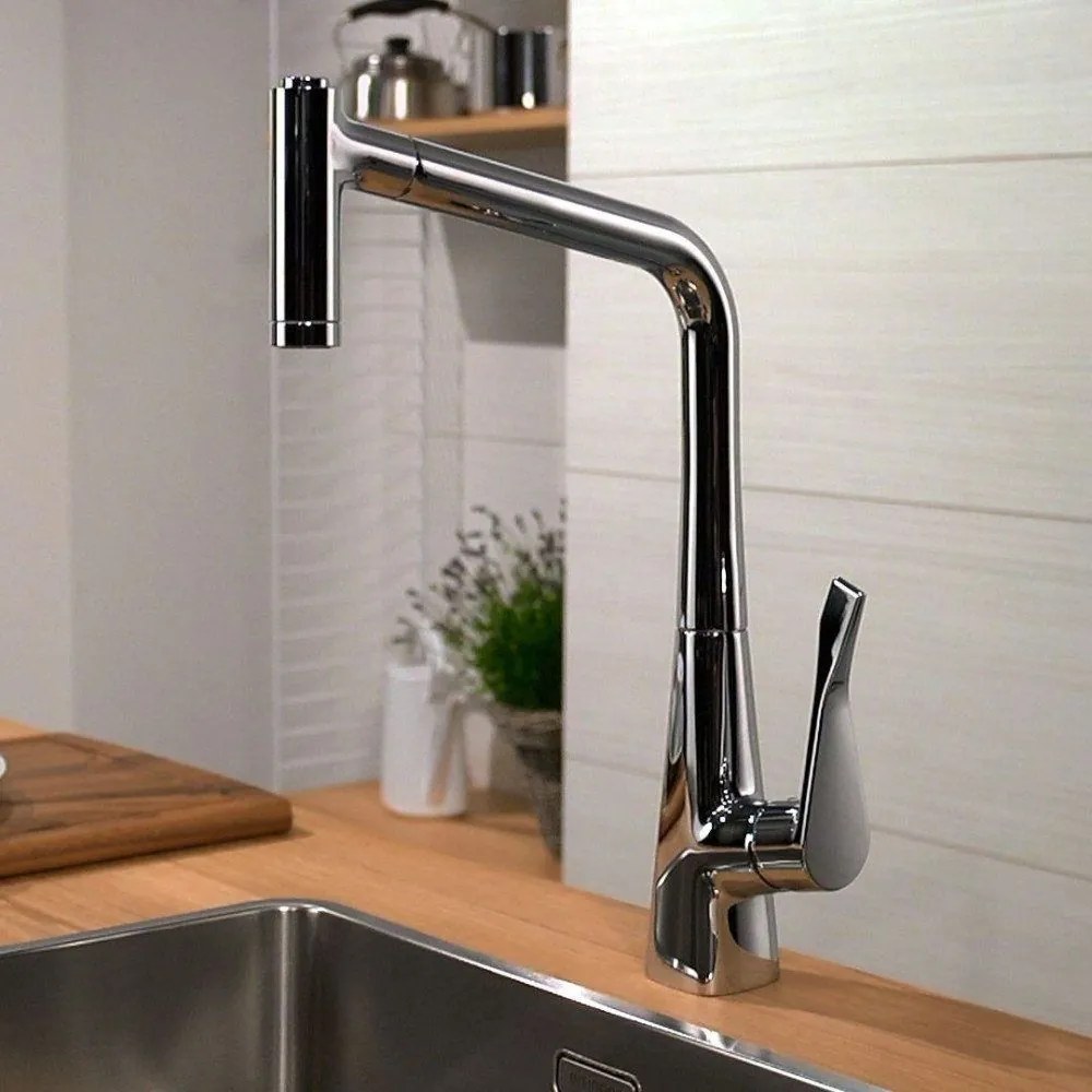 HANSGROHE Metris M71 páková drezová batéria Eco s vyťažiteľnou sprškou s prepínaním, 2jet, výška výtoku 319 mm, chróm, 14780000