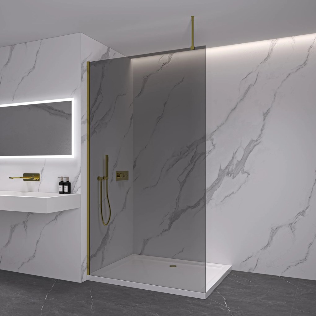 CERANO - Sprchová zástena Walk-in Onyx Top L/P - guľatá vzpera - zlatá kartáčovaná, grafitové sklo - 120x200 cm, CER-CER-8050BD1437