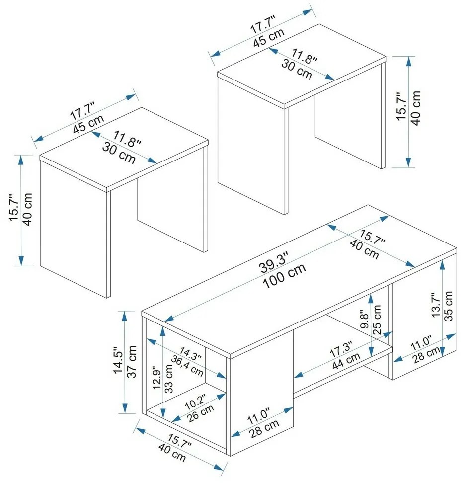 Súprava konferenčných stolíkov Sartos Beige and Atlantic Pine, 3 ks